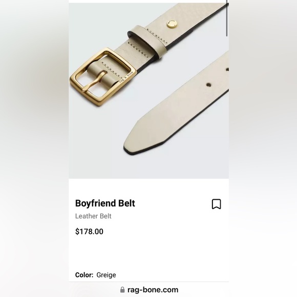 NWT Rag&Bone Boyfriend Leather Belt size Med color Greige Gold Buckle $155 Firm! - Picture 2 of 10